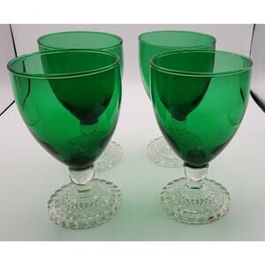 Set of 4 Anchor Hocking Bubblefoot Boopie Berwick Green Wine Glasses